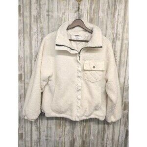 The Sweatshirt Project Women’s White Sherpa Fleece Jacket Full Zip Pockets Small